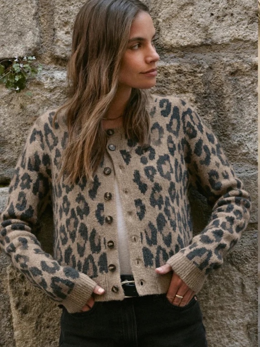 Evereve Z Supply 2025 Outlook Leopard Button Cardigan Sweater